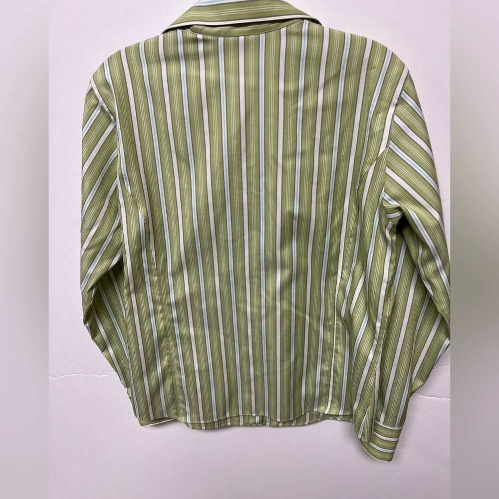LIZ CLAIBORNE NON-IRON GREEN/WHITE STRIPE LONG SLEEVE BLOUSE. SIZE 8 NWOT - Picture 4 of 9